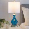 Jasmine - Contemporary Lamp - Clear Sapphire Blue Seeded / Nickel / White - Image 5