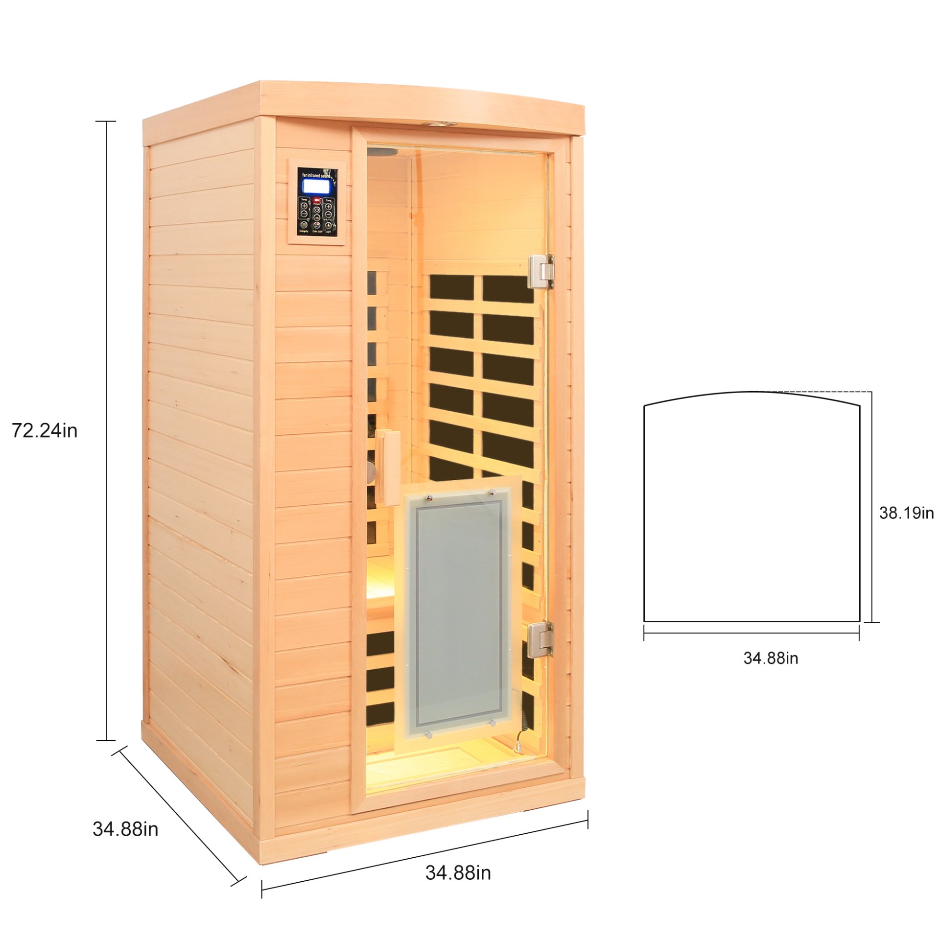 Low Emf Front Door With Heating Panel 1 People Hemlock Far Infrared Indoor Sauna Room - Natural - Image 3