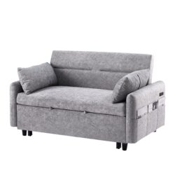 Pull Out Sleep Sofa Bed Loveseats Sofa Couch With Adjsutable Backrest, Storage Pockets, 2 Soft Pillows, USB Ports For Living Room, Bedroom, Apartment, Office - Gray