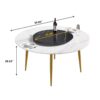 59.05" Modern Artificial Stone Round Golden Metal Dining Table, Can Accommodate 6 People Artificial Stone Turntable - White / Black - Image 10