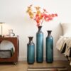 Modern Droplet Shaped Floor Vase Set, Glazed Metal Decorative Vases 3 Piece Home Decor - Aqua Blue - Image 9
