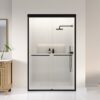 Modern Semi Frameless Double Sliding Shower Door With Sgcc Tempered Glass - Matte Black - Image 16