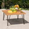 Outdoor Coffee Table With Slat Top And Metal Legs - Teak - Image 2