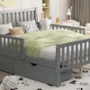 Full Size Platform Bed With Guardrails On Both Sides And 2 Storage Drawers - Gray - Image 14