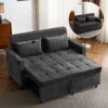 Contemporary Loveseat Sofa Bed Sleeper With Reversible Backrest Side Pockets USB Ports Phone Holder Chenille - Black - Image 2