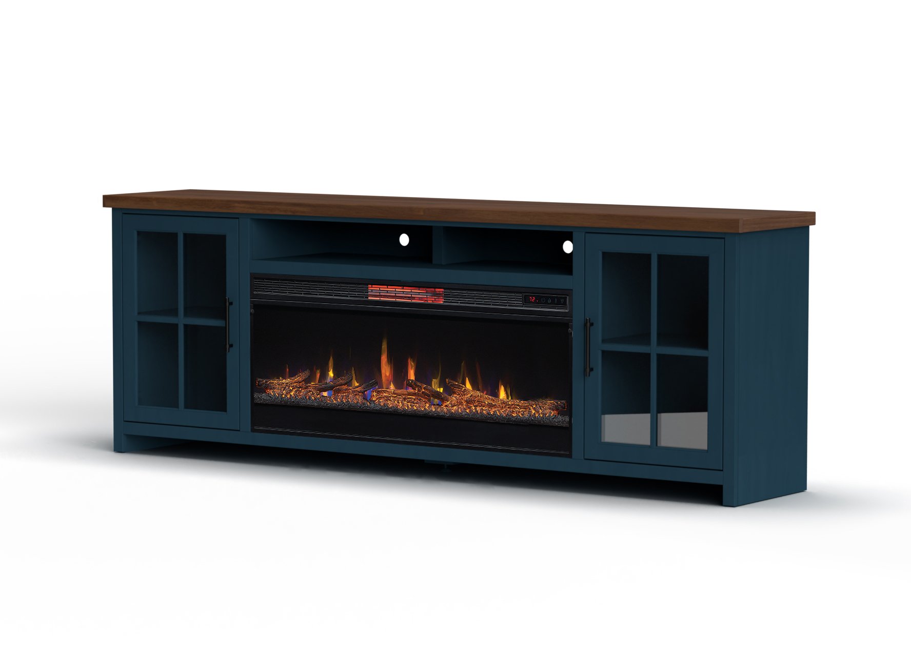 Nantucket - Fireplace TV Stand Console For TVs Up To 100" - Blue Denim, Whiskey - Image 8