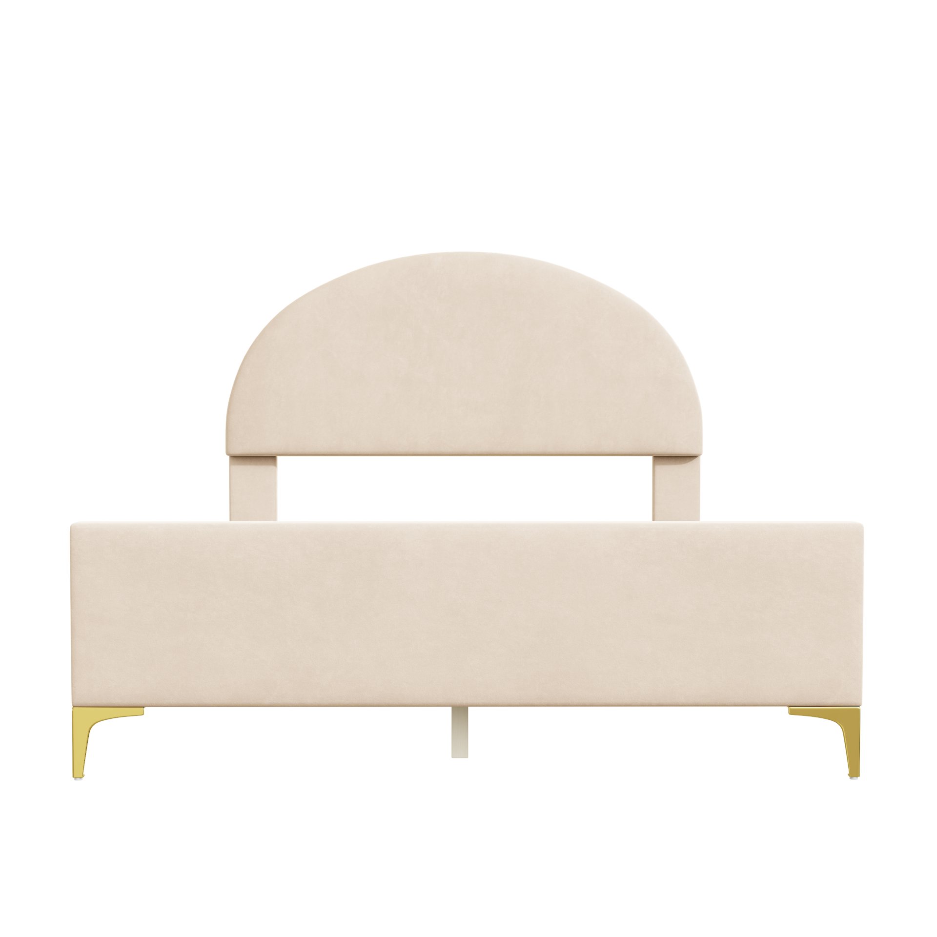 Full Size Upholstered Platform Bed With Classic Semi-Circle Shaped Headboard And Mental Legs - Beige - Image 3