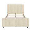 Queen Size Upholstered Bed Frame With Vertical Stripe Wingback And High Footboard - Cream - Image 6