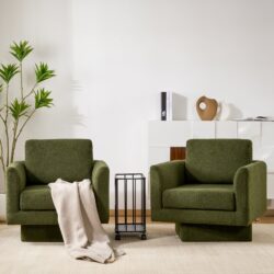 360° Modern Swivel Accent Chairs Round Armchair, Thick Padded Lounge Sofa Upholstered Comfy (Set of 2) - Green