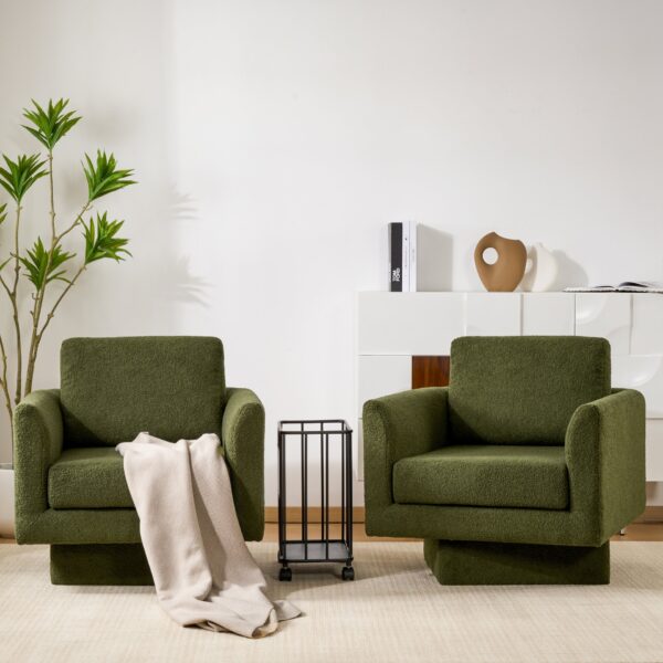 360° Modern Swivel Accent Chairs Round Armchair, Thick Padded Lounge Sofa Upholstered Comfy (Set of 2) - Green