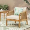 Acacia Wood And Wicker Outdoor Club Chair, Deep Seating With Soft Cushion, Porch Chairs For Garden, Backyard Porch Balcony - Brown / Beige - Image 4
