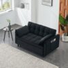 Modern Velvet Sofa, Sofa Pull-Out Bed, Small Love Seat Casual Sofa With Back, With Pillow, Pockets, Living Room Furniture, 3 In 1 Convertible Sleep Sofa Bed - Black - Image 5