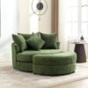 360° Swivel Accent Barrel Chair With Storage Ottoman & 4 Pillows, Modern Chenille Leisure Chair Round Accent For Living Room - Green - Image 16
