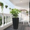 Faux Rattan Tall Planters Set With Water Level Monitor And Auto Watering, Polypropylene - Black / Gray - Image 9