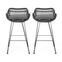 Outdoor Wicker Barstool With Cushions (Set of 2) - Gray