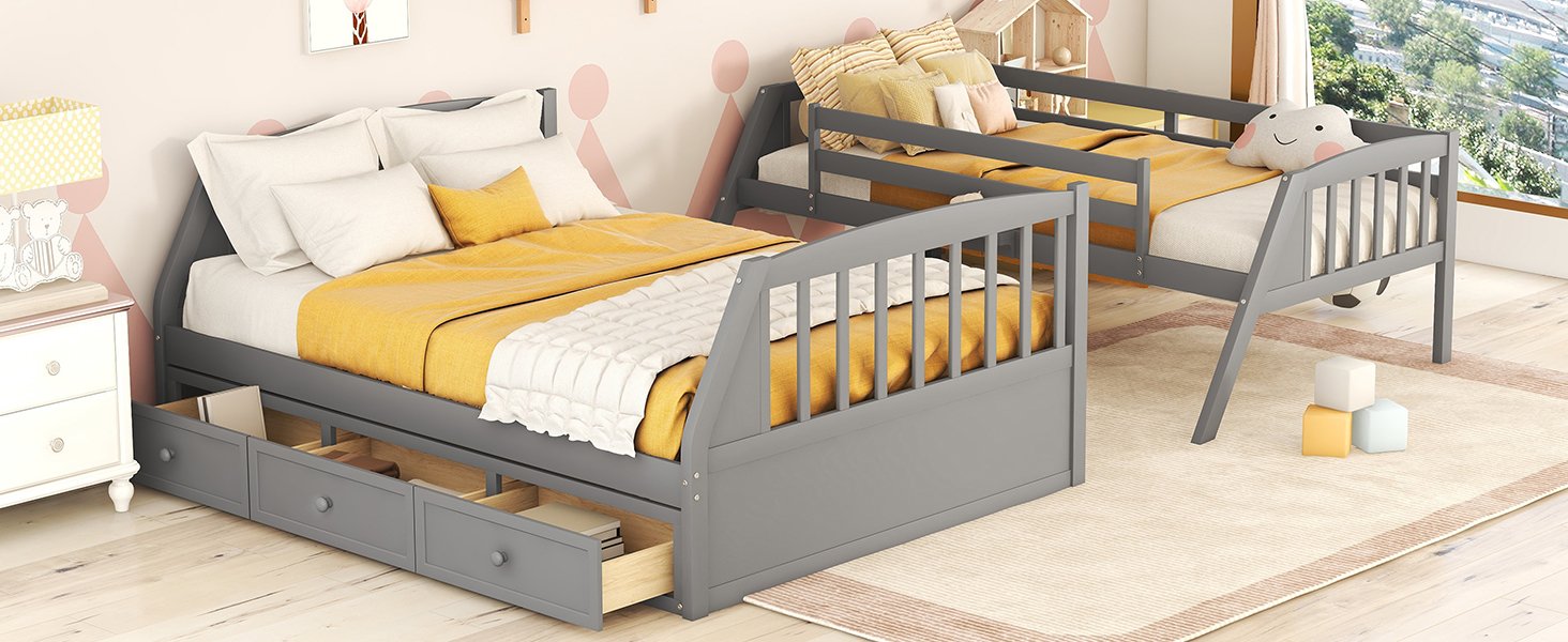 Twin Over Full Bunk Bed With Drawers, Ladder And Storage Staircase - Gray - Image 17
