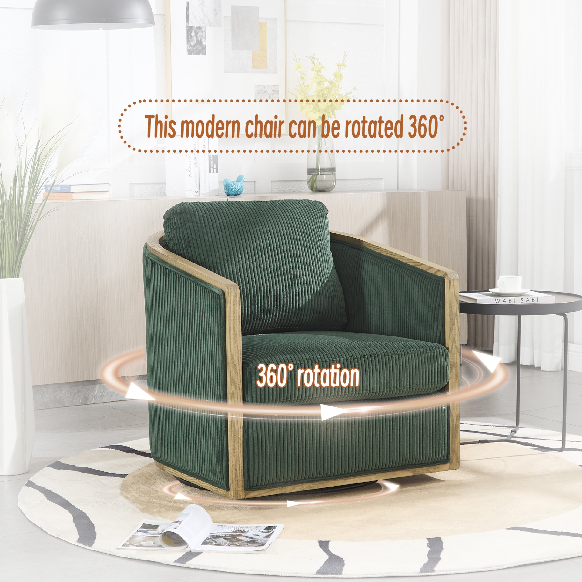 Corduroy Swivel Barrel Chair, Comfortable Accent Sofa Chair With 360 Degree Swivel For Living Room - Emerald - Image 7