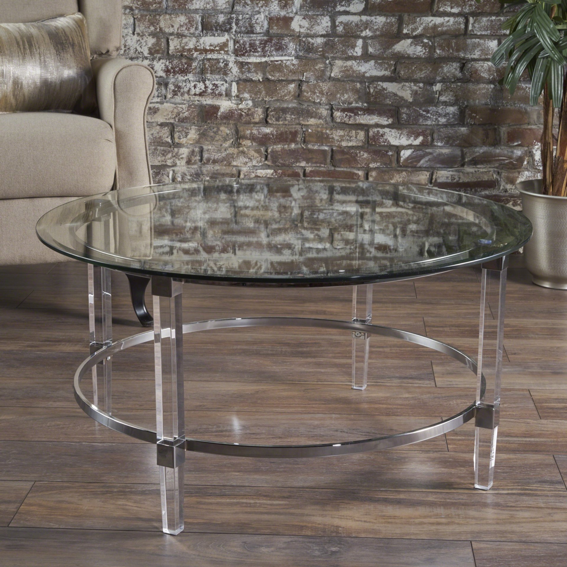 Tempered Glass Round Coffee Table With Four Legs - Clear - Image 4