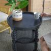 Round 3 Tiered Side Table With Rattan Shelf - Black - Image 12