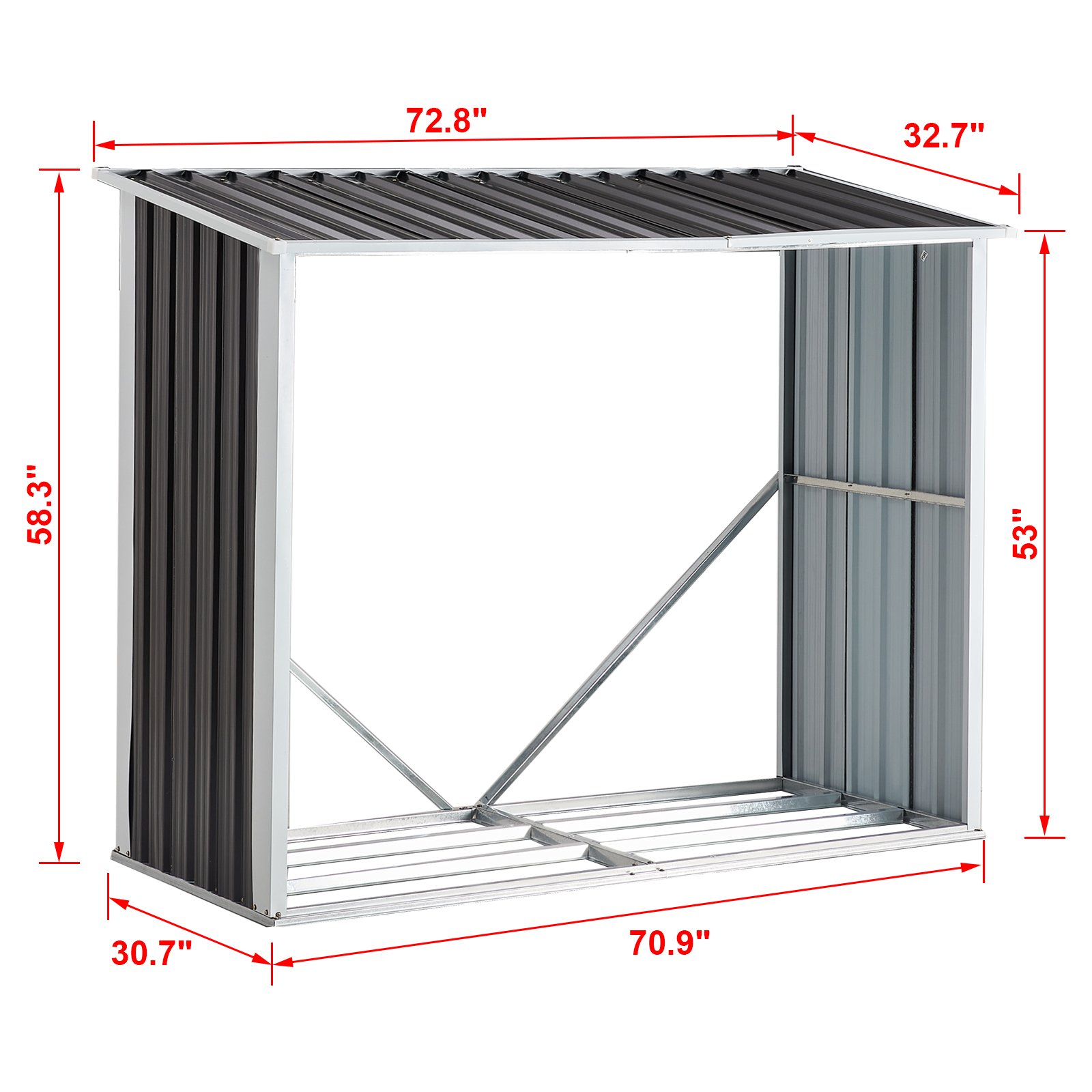 Log Storage Shed, Log Holder With Roof, Log Storage Shed, Firewood Rack For Backyard Garden Patio Porch, Anthracite Galvanized Steel - Black - Image 6