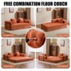 Floor Couch, Compression Sofa, Convertible Floor Sofa Bed With Pillow Back Support Armrest - Orange - Image 6