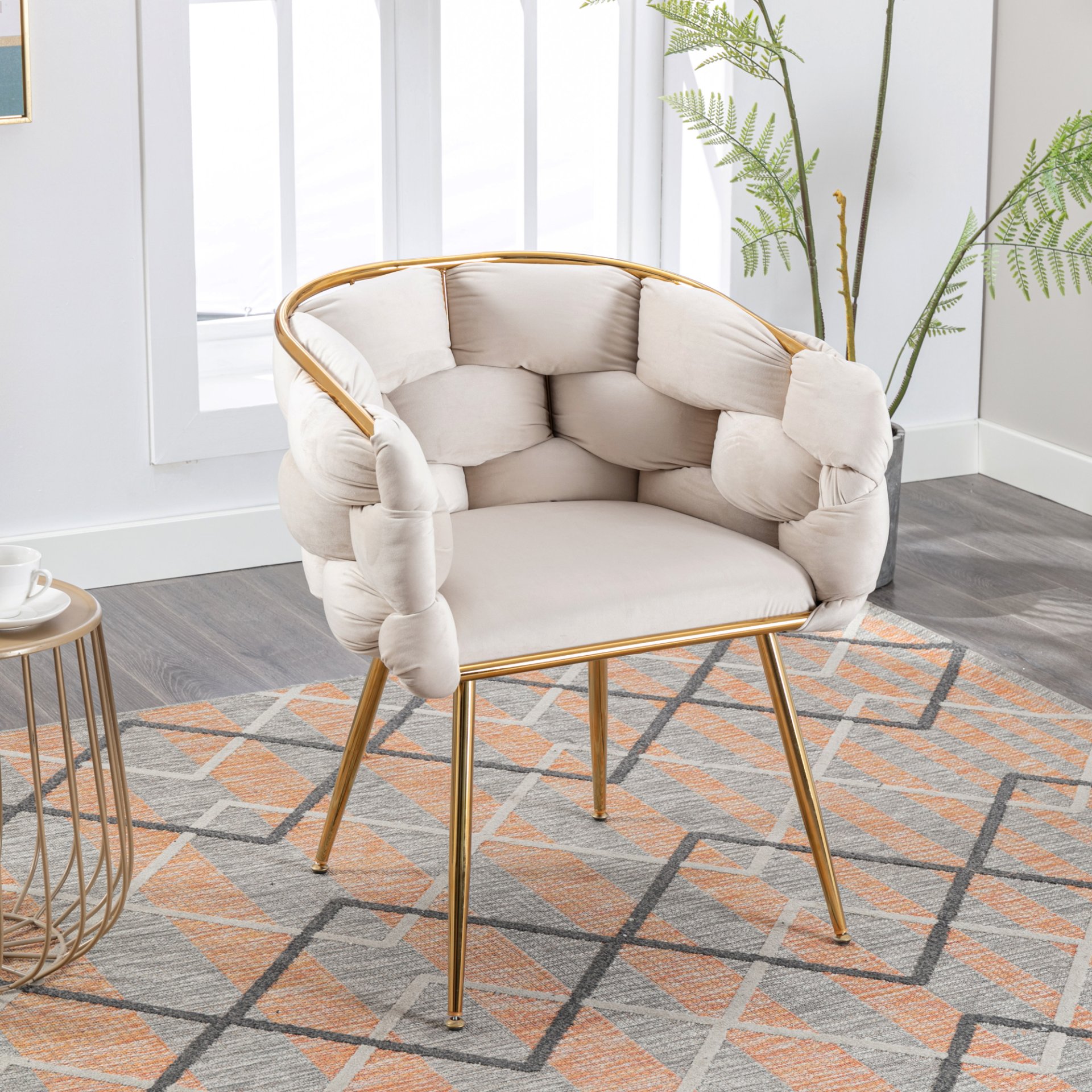 Luxury Modern Simple Leisure Velvet Single Sofa Chair Bedroom Lazy Person Household Dresser Stool Manicure Table Back Chair - Beige - Image 4