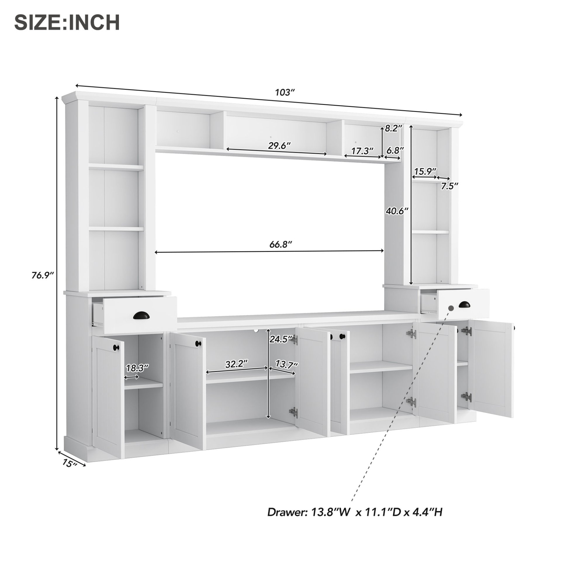 Minimalist - Entertainment Wall Unit Set With Bridge For TVs Up To 75", Ample Storage Space TV Stand With Adjustable Shelves - White - Image 3
