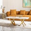 Elegant Stainless Steel Coffee Table With Marble Pattern For Living Room & Office - Gold - Image 7