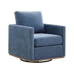 Modern Square Upholstered Swivel Accent Chair With Chenille Fabric And Metal Base - Blue