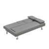 Modern Sofa Bed With Armrest 2 Holders, Wood Frame & Stainless Leg, Futon Style - Gray - Image 6