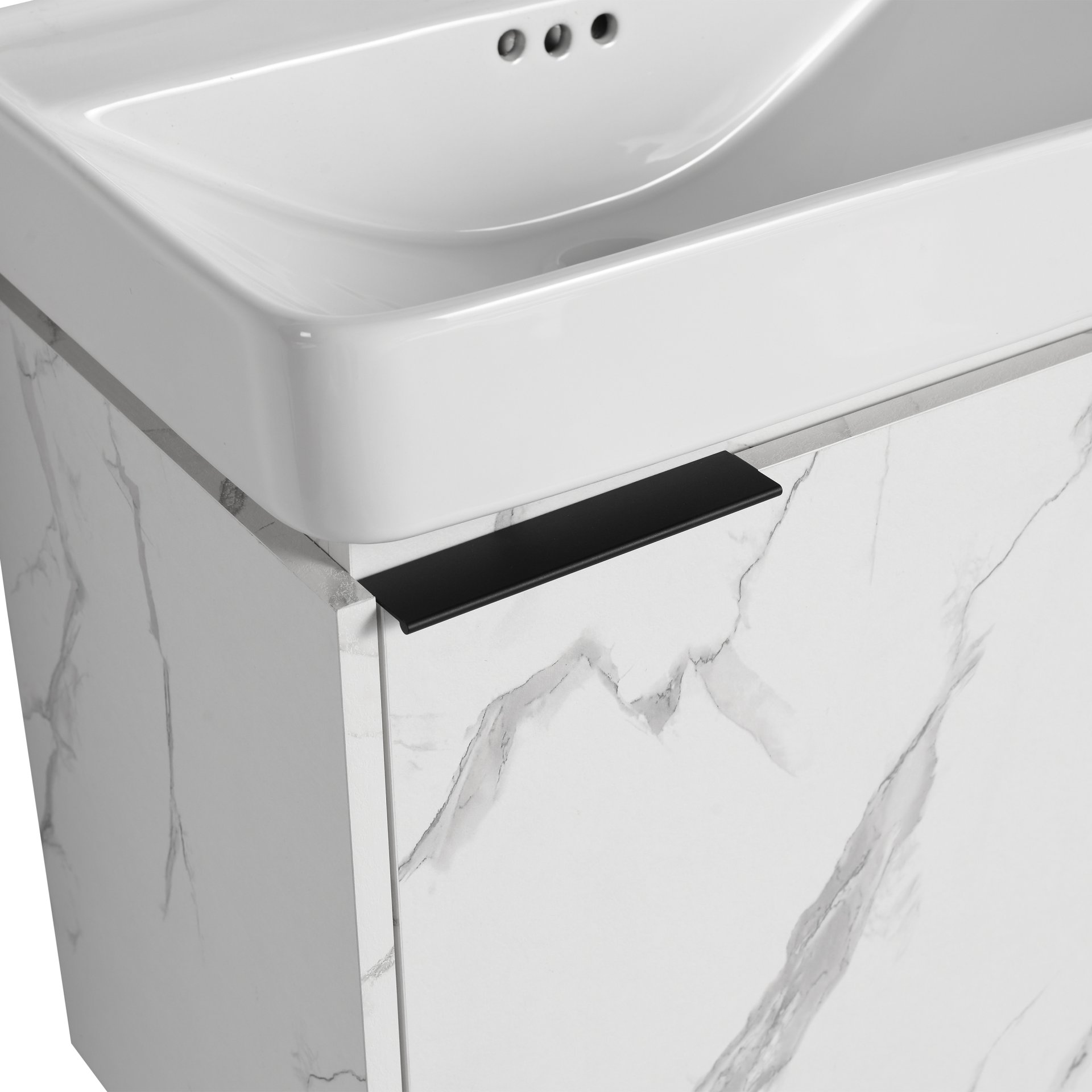Wall Mounted Bathroom Vanity With Ceramic Sink And Storage Cabinet - Carrara White - Image 14