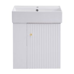 Modern Floating Bathroom Vanity With Ceramic Basin Perfect For Small Bathrooms, Left Side Storage - White