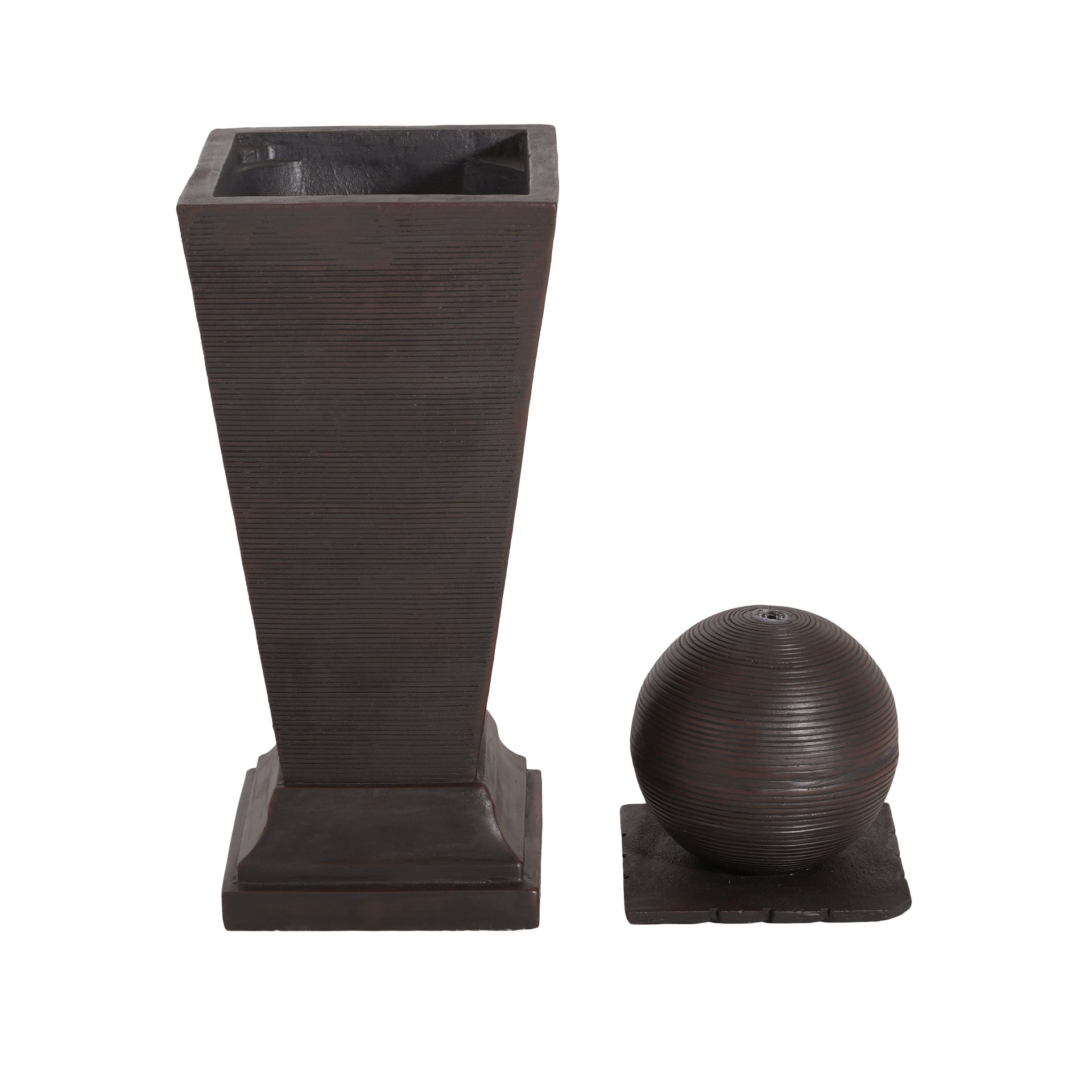 35.5" Tall Column Fountain With LED Lights, Retro Outdoor Decor, Weather Resistant Feature - Dark Brown - Image 9