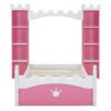 Castle Shaped Bed With Storage Shelf, Dreamy Twin Size Platform Bed For Kids Bedroom - Pink / White - Image 7