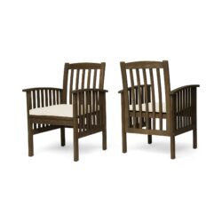 Casa - Acacia Dining Chair Set With Cushions, 2 Pieces - Gray / Cream
