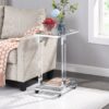 Glass Side Table, Acrylic End Table, Glass Top C Shape Square Table With Metal Base For Living Room, Bedroom, Balcony Home And Office - Chrome - Image 2