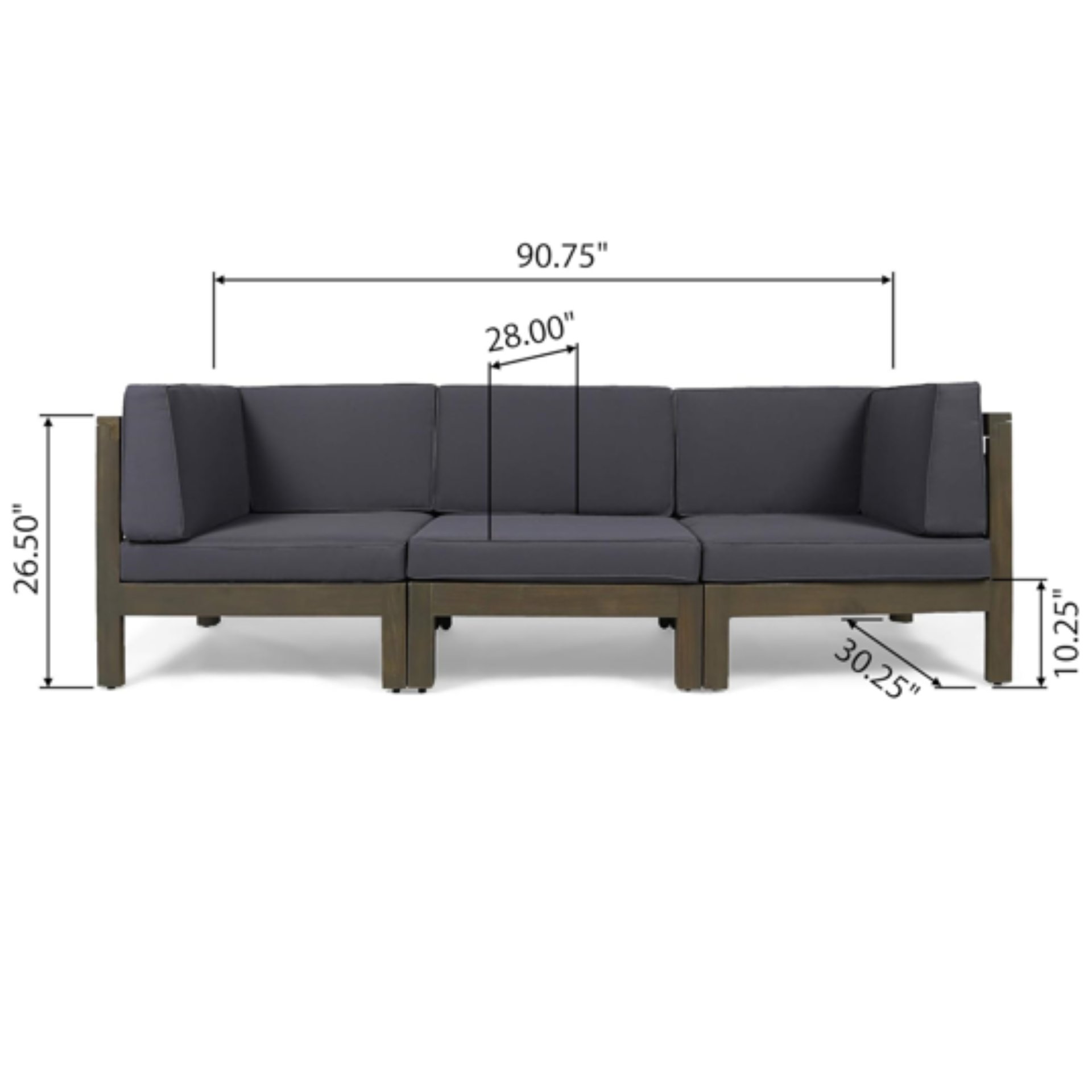 Oana - Contemporary 3 Piece Sofa Set With Water Resistant Cushions - Dark Gray - Image 3