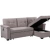 Nathan - Reversible Sleeper Sectional Sofa With Storage Chaise, USB Charging Ports And Pocket - Light Gray - Image 3