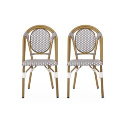 French Bistro Chair Set Outdoor Cafe Style - White / Gray