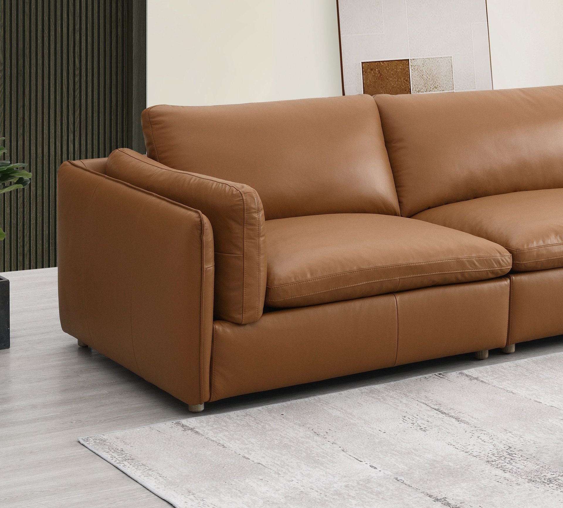 Brighton - Top Grain Leather 6 Pieces Modular Sectional With 1 Ottoman - Brown - Image 7