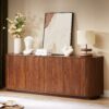 Contemporary Sideboard Storage Cabinet TV Stand With Wave Pattern - Walnut - Image 2
