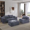 4 Piece Modular L Shaped Sectional Sofa With Spacious Chaise Lounge Corduroy Upholstery - Gray - Image 7