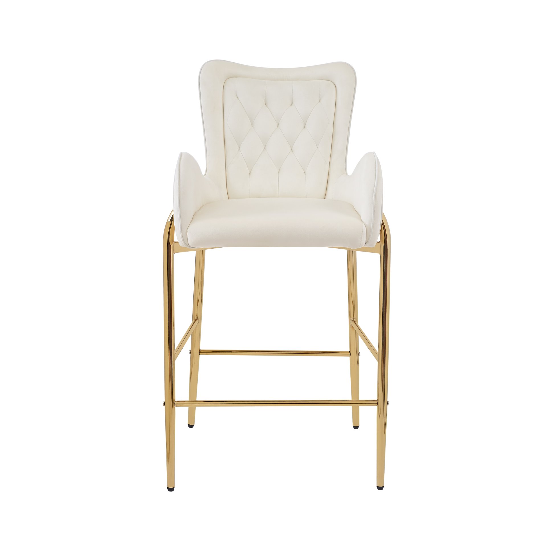 Velvet Counter Height Bar Stools (Set of 2) With Golden Legs And Footrests - White - Image 8