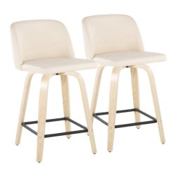 Toriano - Contemporary Fixed Height Counter Stool & Swivel And Square Footrest (Set of 2) - Natural / Cream