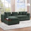 Elegant Chenille L Shaped Sofa With Wooden Storage Compartment - Green - Image 4