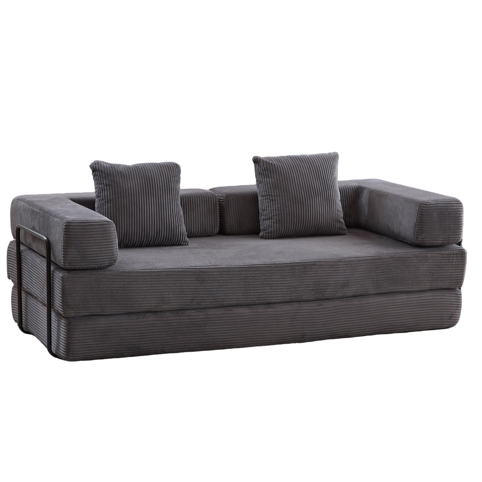 Floor Couch, Compression Sofa, Convertible Floor Sofa Bed With Pillow Back Support Armrest - Dark Gray - Image 16