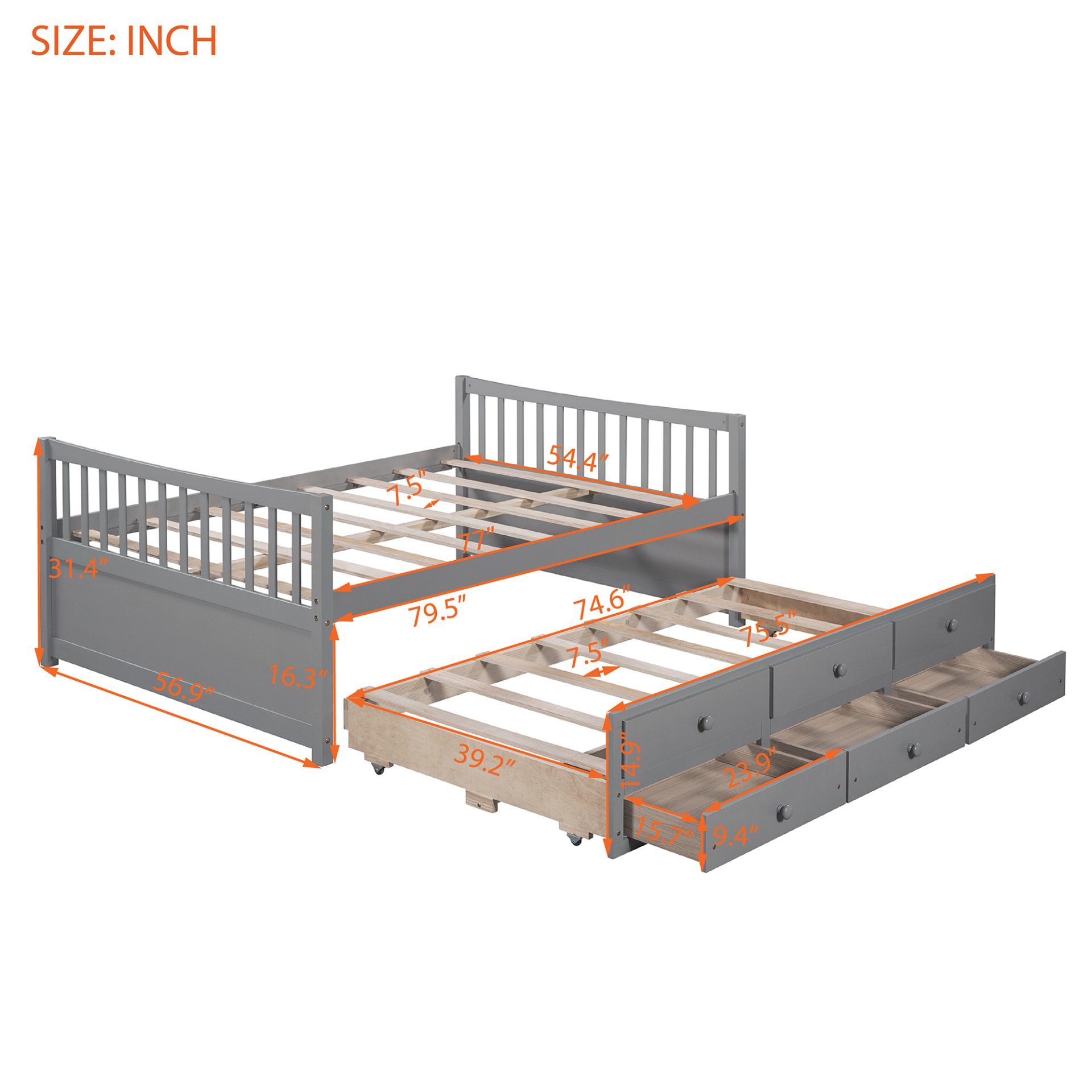 Full Size Daybed With Twin Size Trundle And Drawers - Gray - Image 11