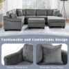 U Shaped Sectional Sofa Chenille Upholstered With Movable Storage Ottoman - Dark Gray - Image 6