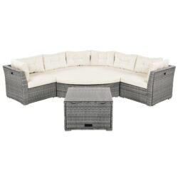 Patio Furniture Set Outdoor Daybed Rattan Sectional With Cushions And Center Table - Beige
