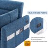 Pull Out Sleep Sofa Bed Loveseats Sofa Couch With Adjsutable Backrest, Storage Pockets, 2 Soft Pillows, USB Ports For Living Room, Bedroom, Apartment, Office - Blue - Image 4